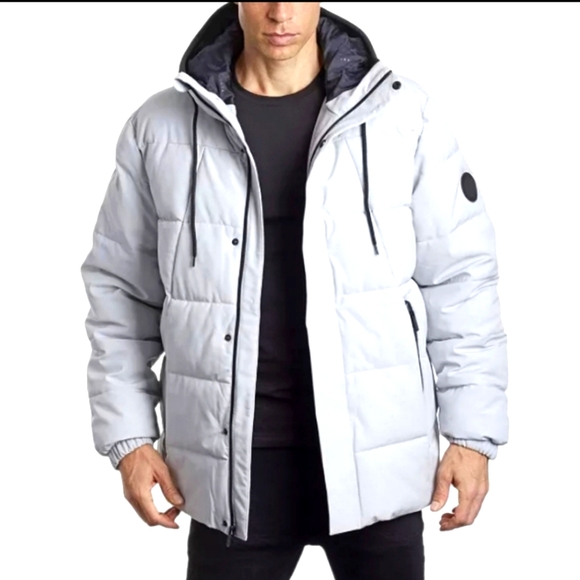 NWT Mens Gray White Perry Ellis Puffer Tech Coat - Picture 1 of 1